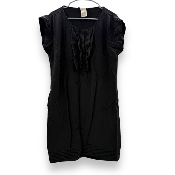 Weekend MaxMara 100% Silk Black Short Sleeve Ruffle Front Shift Dress Sz 12 US - Picture 1 of 13